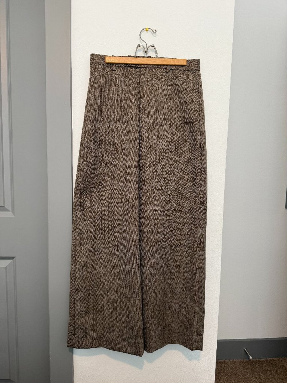 Banana Republic 100% Wool Wide Leg Trouser Pants Brown Plaid Size 10
